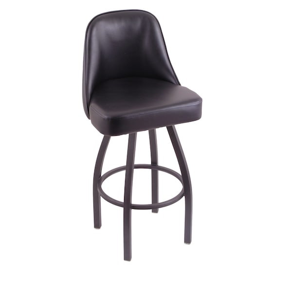 Grizzly 36" Swivel Bar Stool, Pewter Finish, Black Vinyl Seat